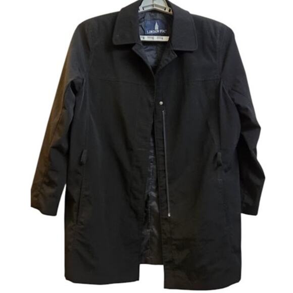 London Fog Men’s Black Long Coat Jacket Size L Missing Belt Measurements - Picture 1 of 5